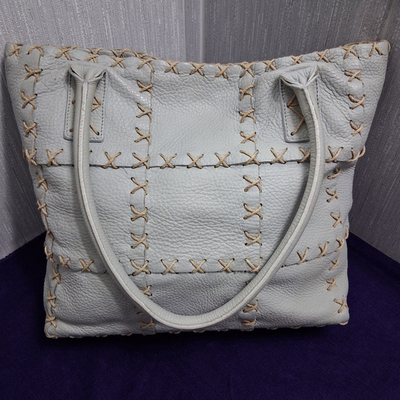 Berge Italian Leather Bag Tote Shouler Powder Blue - Picture 3 of 17